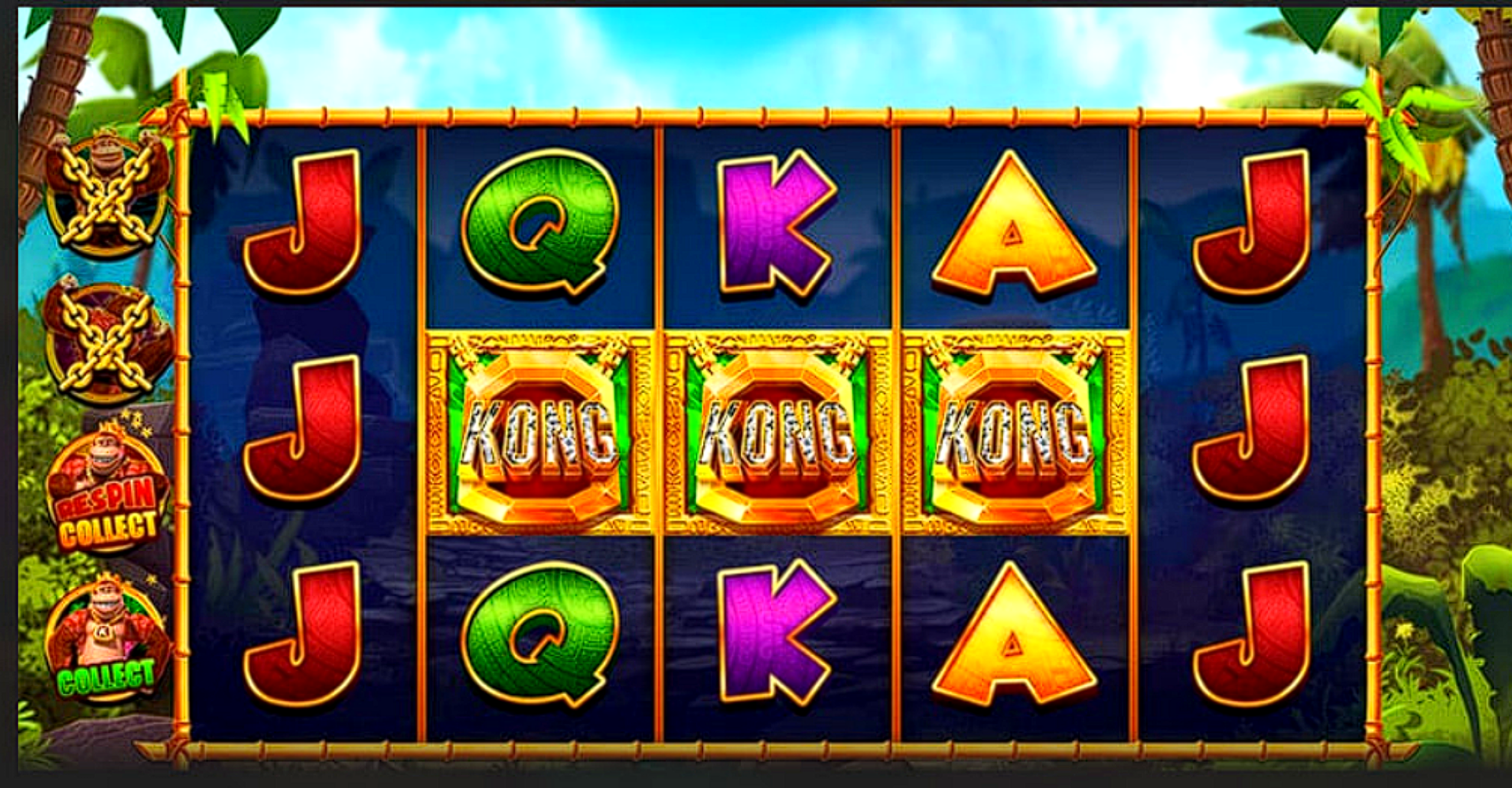 king-kong-cash-kong-symbols-enhanced King Kong Cash slot reels with three KONG symbols aligned in the center row triggering feature anticipation