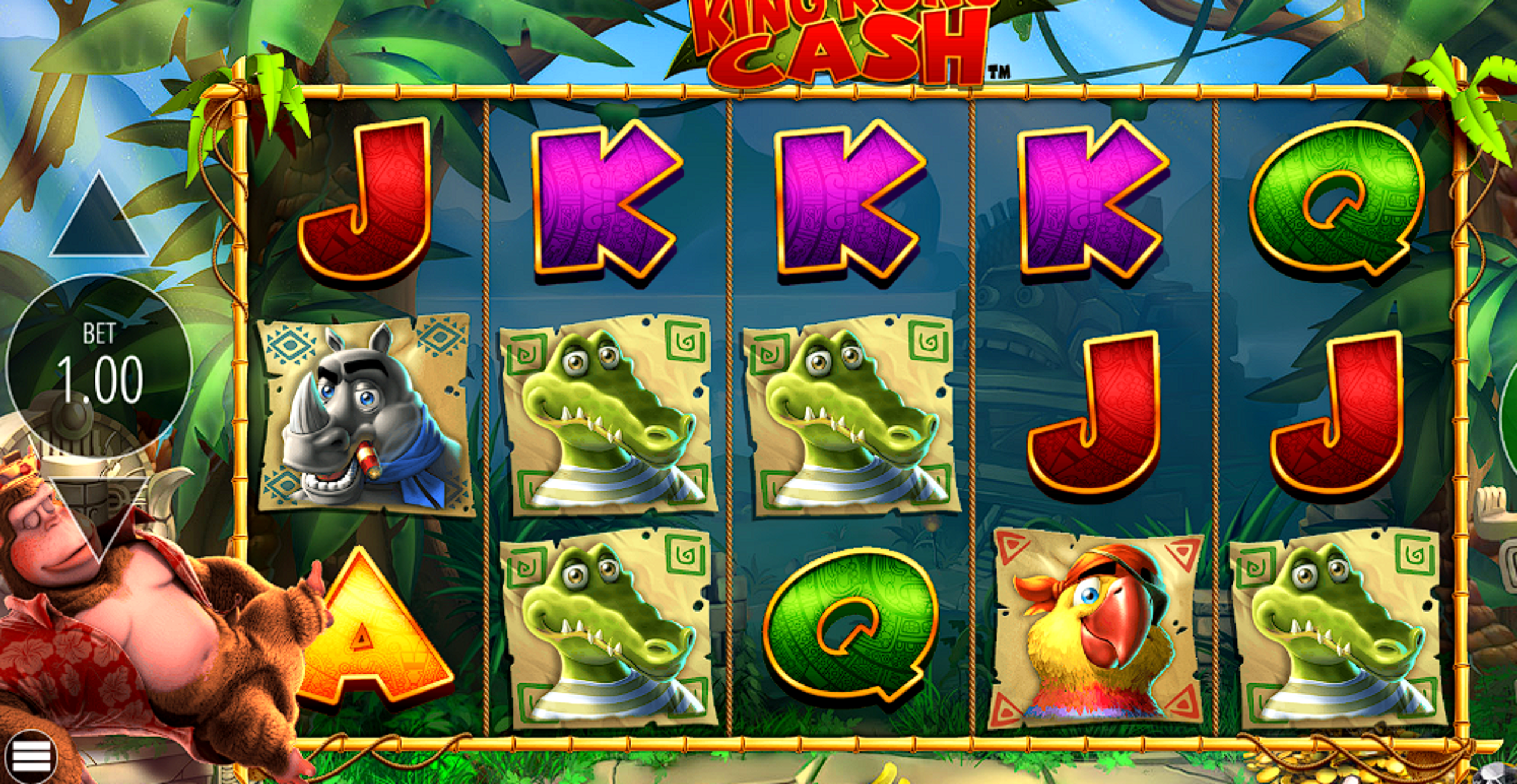 King Kong Cash slot spin example showing repeated crocodile symbols that do not form a winning payline